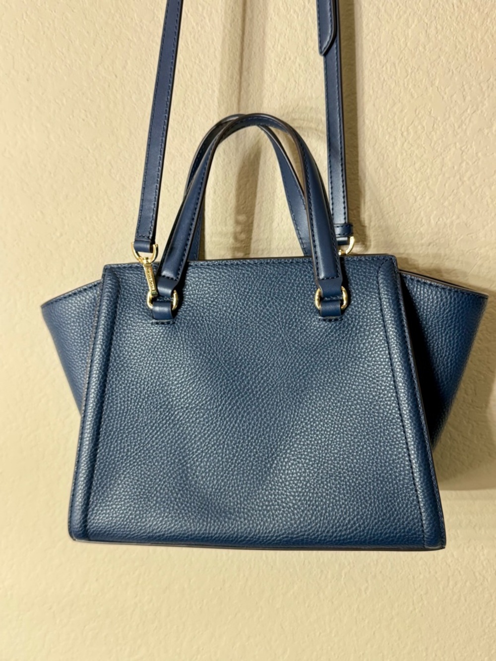 Michael Kors Freya Navy Blue Pebbled Leather Satchel with Detachable Strap - Picture 10 of 12
